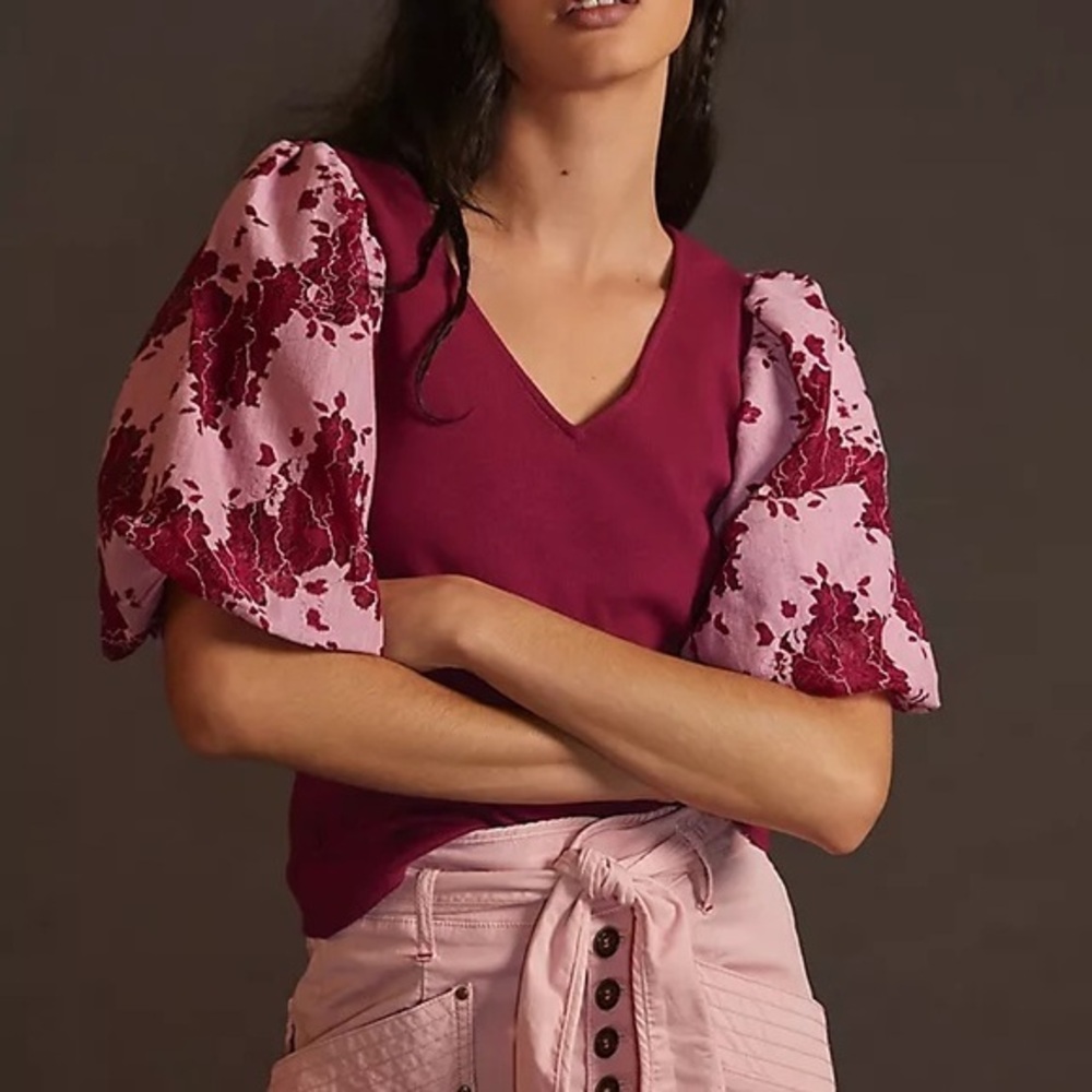 Anthropologie Pink and Burgundy Blouse